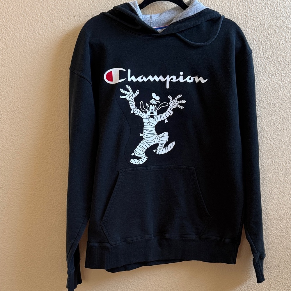 UPCYCLED Unisex Black Hoodie Sweatshirt with Goofy Character on Front